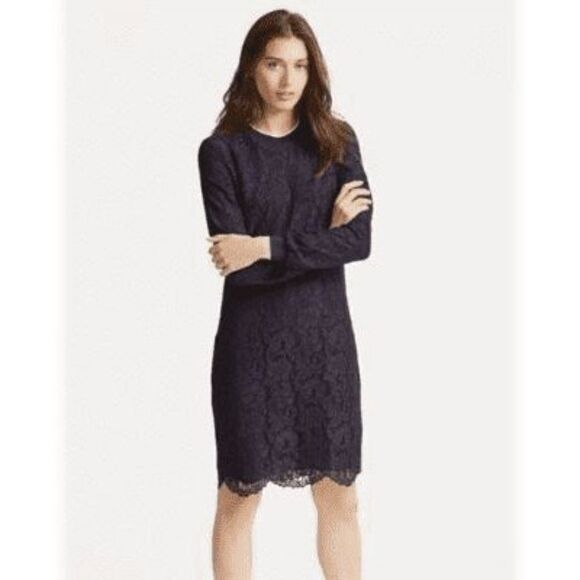 Size 0 Ralph Lauren Navy Blue Yaritza Lace Long Sleeve Casual Dress - Picture 1 of 1
